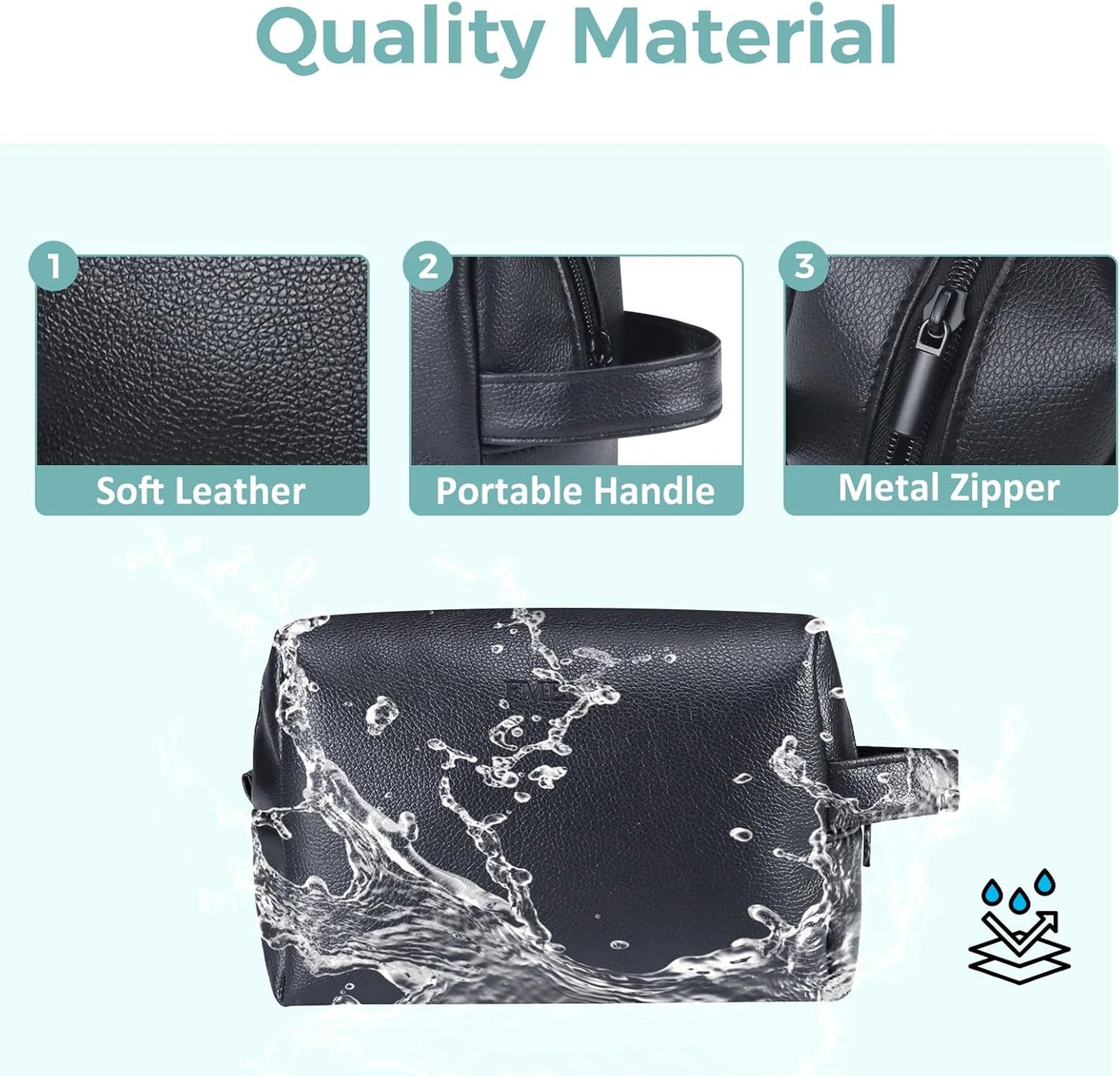 Fmeida Large Makeup Bag - Black Leather Cosmetic Bag, Waterproof Travel Makeup Bag, Portable Makeup Bag Pouch, Roomy Cosmetic Bags for Women Men Adult