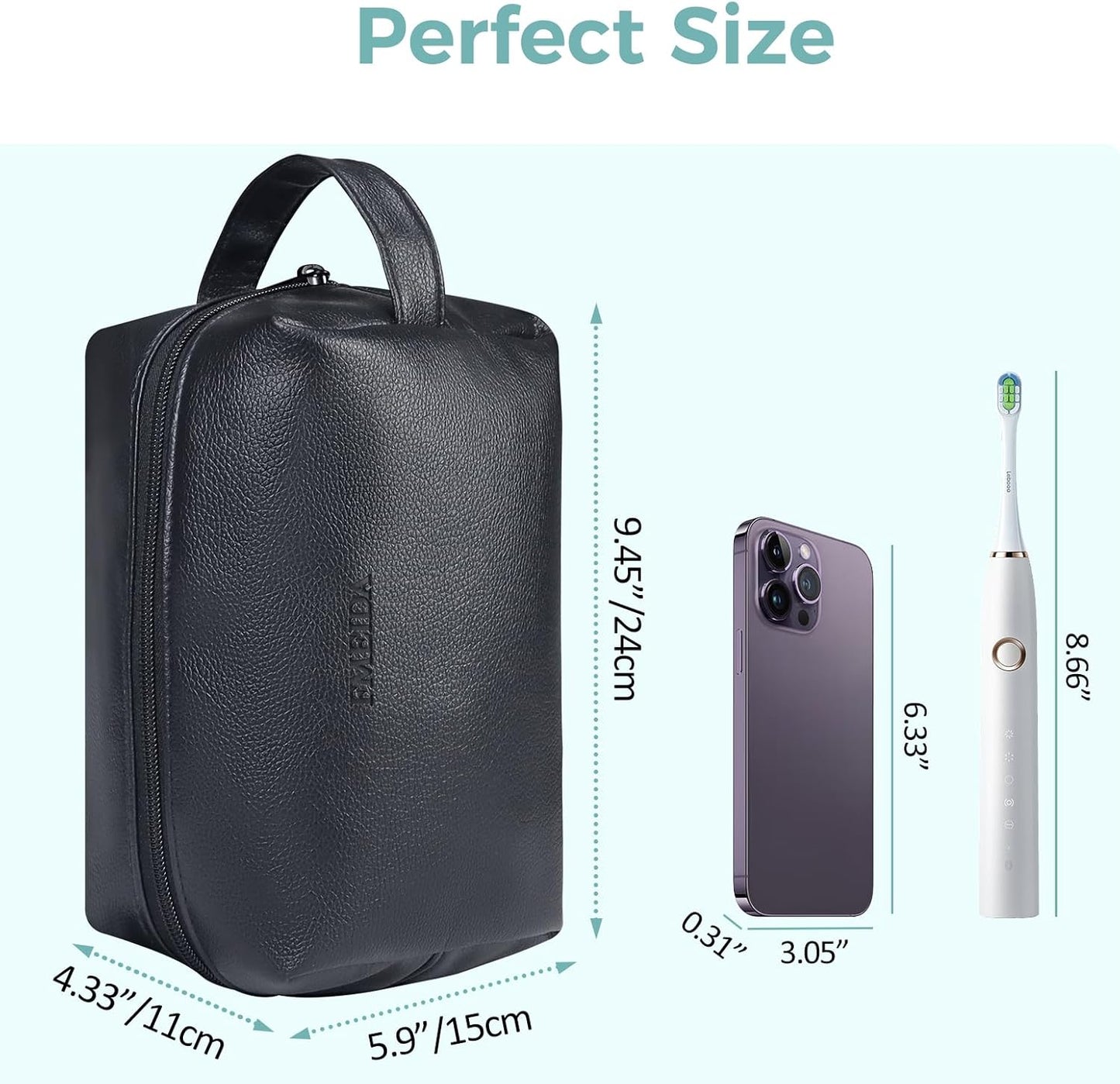 Fmeida Large Makeup Bag - Black Leather Cosmetic Bag, Waterproof Travel Makeup Bag, Portable Makeup Bag Pouch, Roomy Cosmetic Bags for Women Men Adult