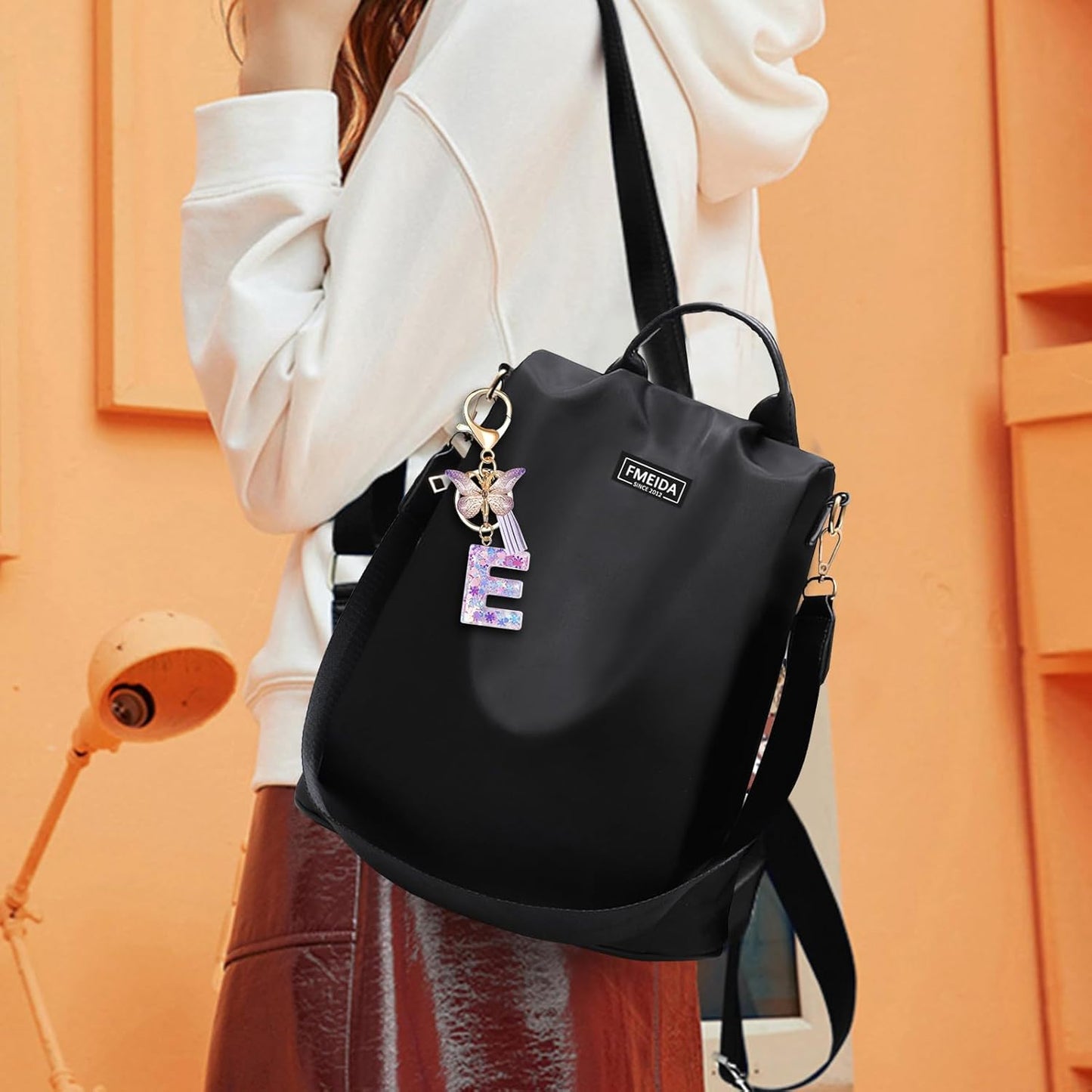 Porte-clés avec lettre initiale Fmeida pour femme, joli porte-clés violet avec pompon et papillon