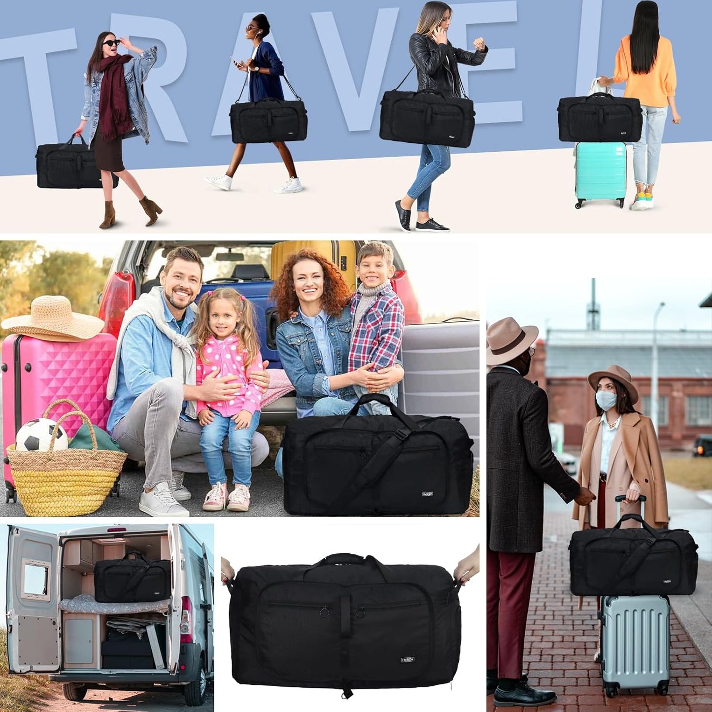 Fmeida 65L Duffle Bag with Shoes Compartment – Foldable Travel Bag