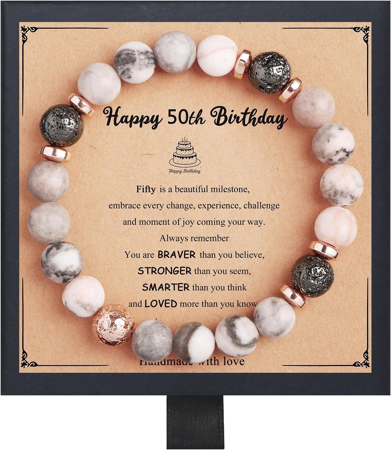 Regalos de cumpleaños de Fmeida para mujeres: pulseras elásticas de piedra natural para aniversarios de jubilación de 30, 35, 40, 45, 50, 60, 65, 70 y 80 años