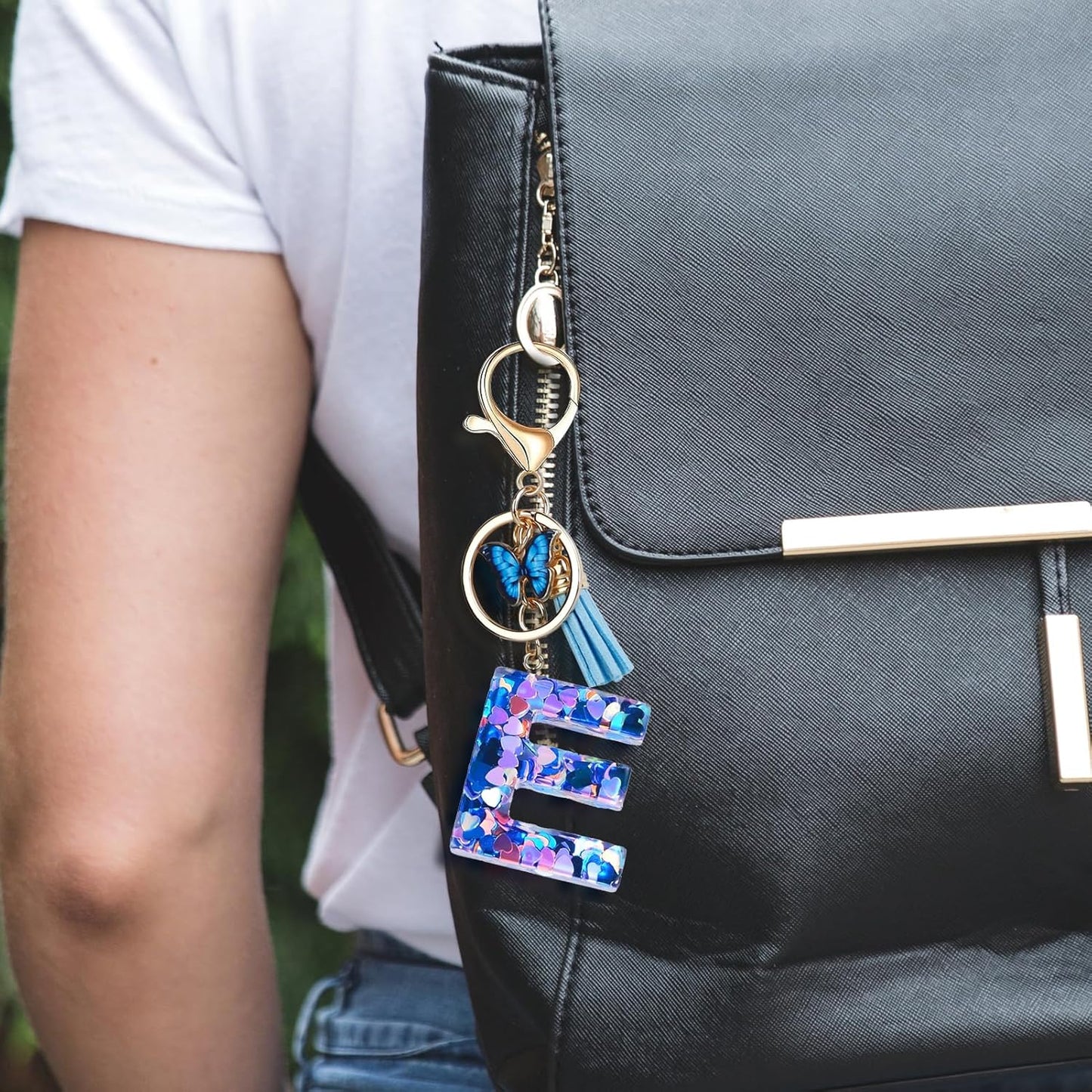 Porte-clés Fmeida pour femmes, porte-clés avec lettre initiale, breloques pour sacs à main, sacs à dos, porte-clés papillon bleu