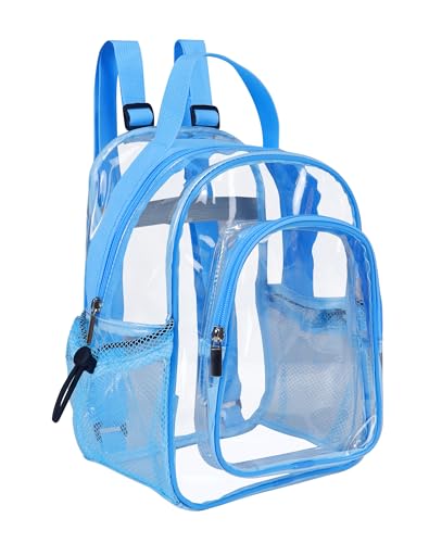 Fmeida Small Clear Backpack Stadium Approved Heavy Duty Clear Mini Backpack Transparent PVC See Through Bags for Concert Work Sport Games Concerts Security Travel Black