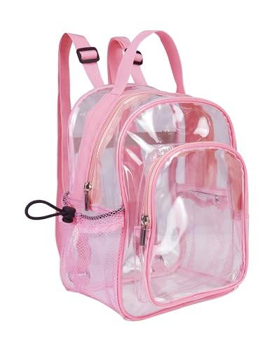 Fmeida Small Clear Backpack Stadium Approved Heavy Duty Clear Mini Backpack Transparent PVC See Through Bags for Concert Work Sport Games Concerts Security Travel Black