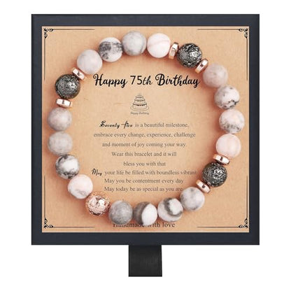 Fmeida Birthday Gifts for Women - Natural Stone Stretch Bracelets for 30th 35th 40th 45th 50th 60th 65th 70th 80th - Anniversary Retirement Gift for Her