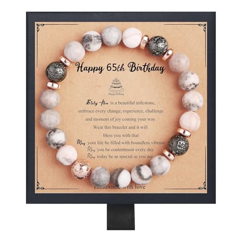 Fmeida Birthday Gifts for Women - Natural Stone Stretch Bracelets for 30th 35th 40th 45th 50th 60th 65th 70th 80th - Anniversary Retirement Gift for Her