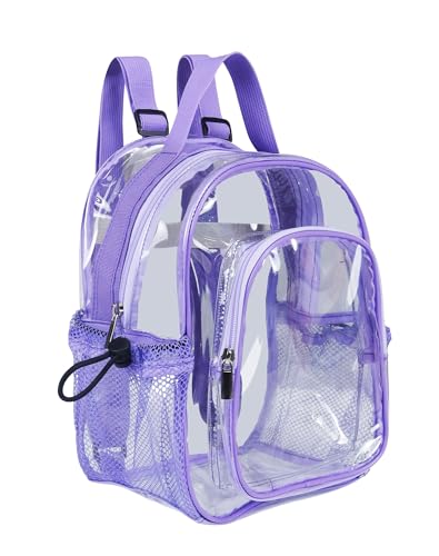 Fmeida Small Clear Backpack Stadium Approved Heavy Duty Clear Mini Backpack Transparent PVC See Through Bags for Concert Work Sport Games Concerts Security Travel Black