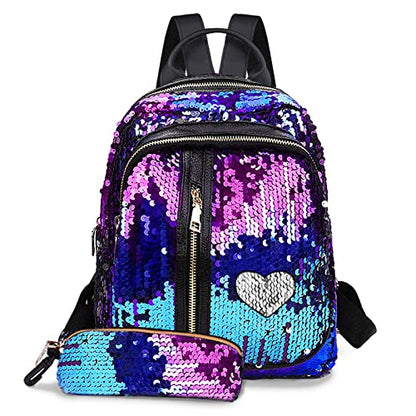 Fmeida Sequin School Backpack for Girls Kids Kawaii Kindergarten Elementary Book Bag Bookbag Glitter Sparkly Back Pack Christmas Gift - Lavender Purple