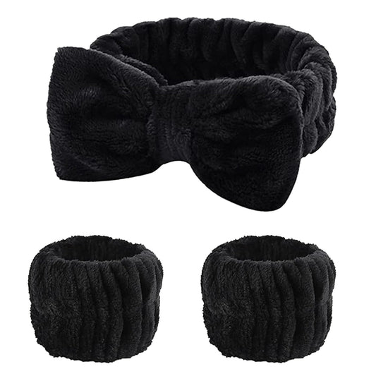 Fmeida Skincare Headband, Spa Headband for Washing Face,Wrist Bands and Hair Tie Black