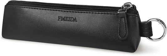 Fmeida Small Pencil Case - Velvet Lined Pencil Pouch PU Leather Pencil Bag Portable Office Stationery Pouches - Black