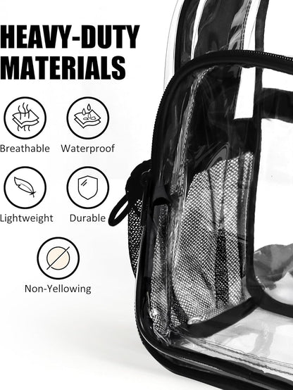 Fmeida Small Clear Backpack Stadium Approved Heavy Duty Clear Mini Backpack Transparent PVC See Through Bags for Concert Work Sport Games Concerts Security Travel Black