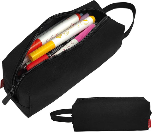 Fmeida Pencil Case Pouch - Water Resistant Pencil Pouch Portable Pencil Bag Simple Office Stationery Pouch with Handle Back to School Supplies - Black