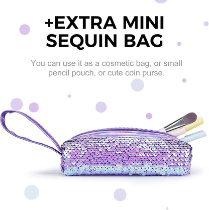 Fmeida Sequin School Backpack for Girls Kids Kawaii Kindergarten Elementary Book Bag Bookbag Glitter Sparkly Back Pack Christmas Gift - Lavender Purple