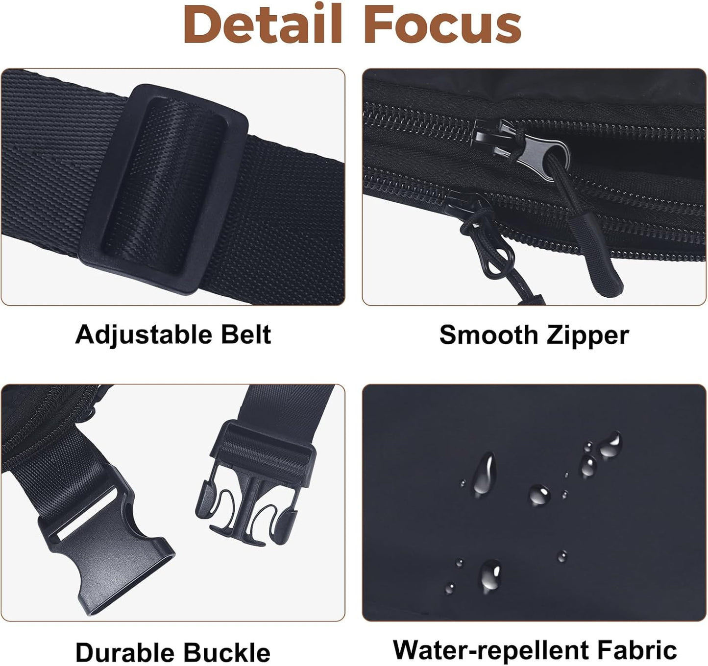 FMEIDA Fanny Packs for Women Cross Body 4 Zipper Pockets Belt Bag Adjustable Strap Fashion Waist Packs Water-Resistant Waist Bag Bum Pouch for Travel Hiking Running Cycling Workout, Black