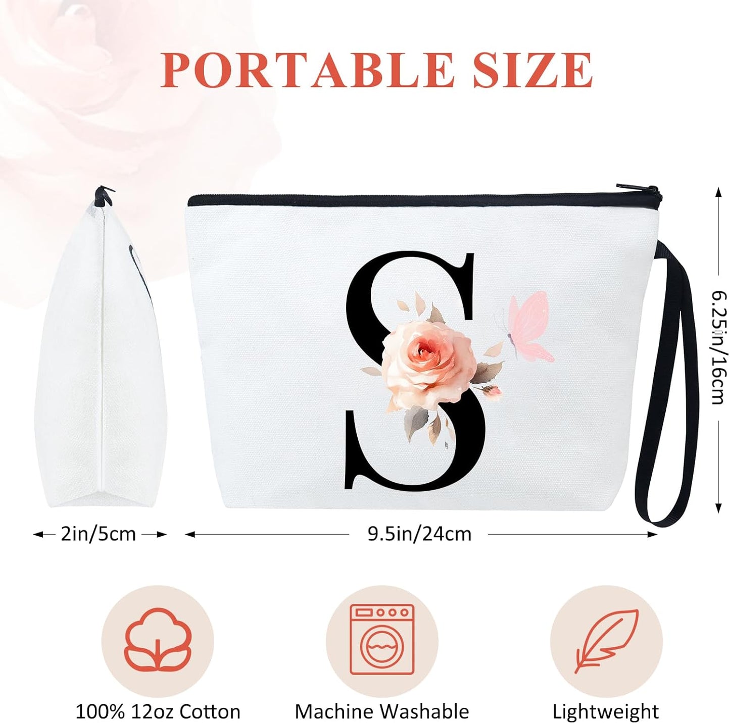 Fmeida Initial Makeup Bag 12OZ Canvas Personalized Cosmetic Bag Travel Toiletry Pouch Aesthetic Floral Butterfly - Letter M