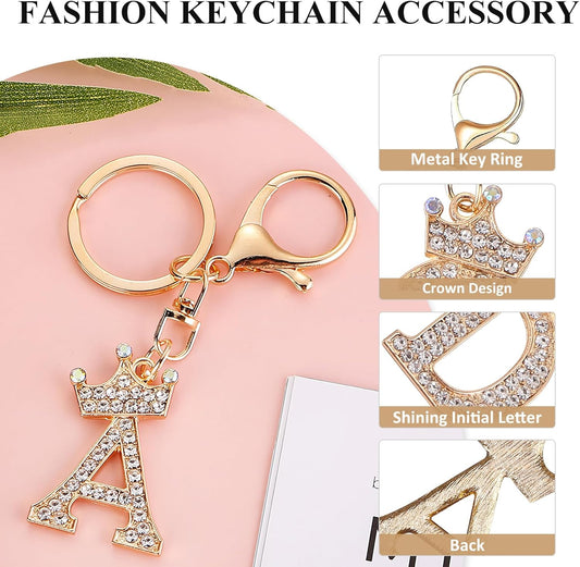 Fmeida Gold Letter A-Z Keychains for Women Initial Letter Keychains Crown Design