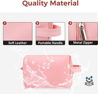 Fmeida Pink Makeup Bag Large - Leather Cosmetic Bags for Women Large Capacity Travel Cosmetic Bag Toiletry Bag Accessories Organizer