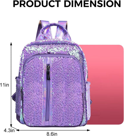 Fmeida Sequin School Backpack for Girls Kids Kawaii Kindergarten Elementary Book Bag Bookbag Glitter Sparkly Back Pack Christmas Gift - Lavender Purple