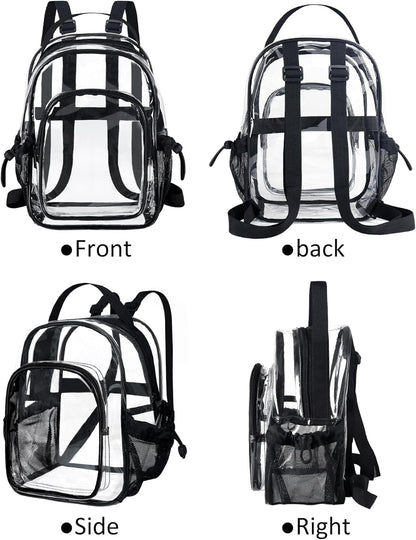 Fmeida Small Clear Backpack Stadium Approved Heavy Duty Clear Mini Backpack Transparent PVC See Through Bags for Concert Work Sport Games Concerts Security Travel Black