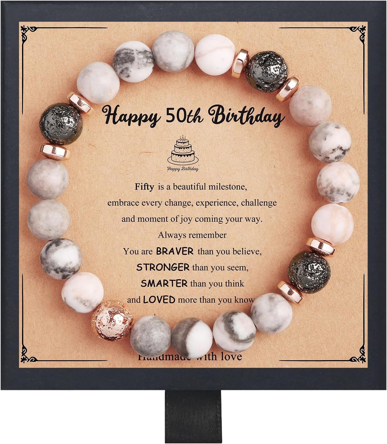 Fmeida Birthday Gifts for Women - Natural Stone Stretch Bracelets for 30th 35th 40th 45th 50th 60th 65th 70th 80th - Anniversary Retirement Gift for Her