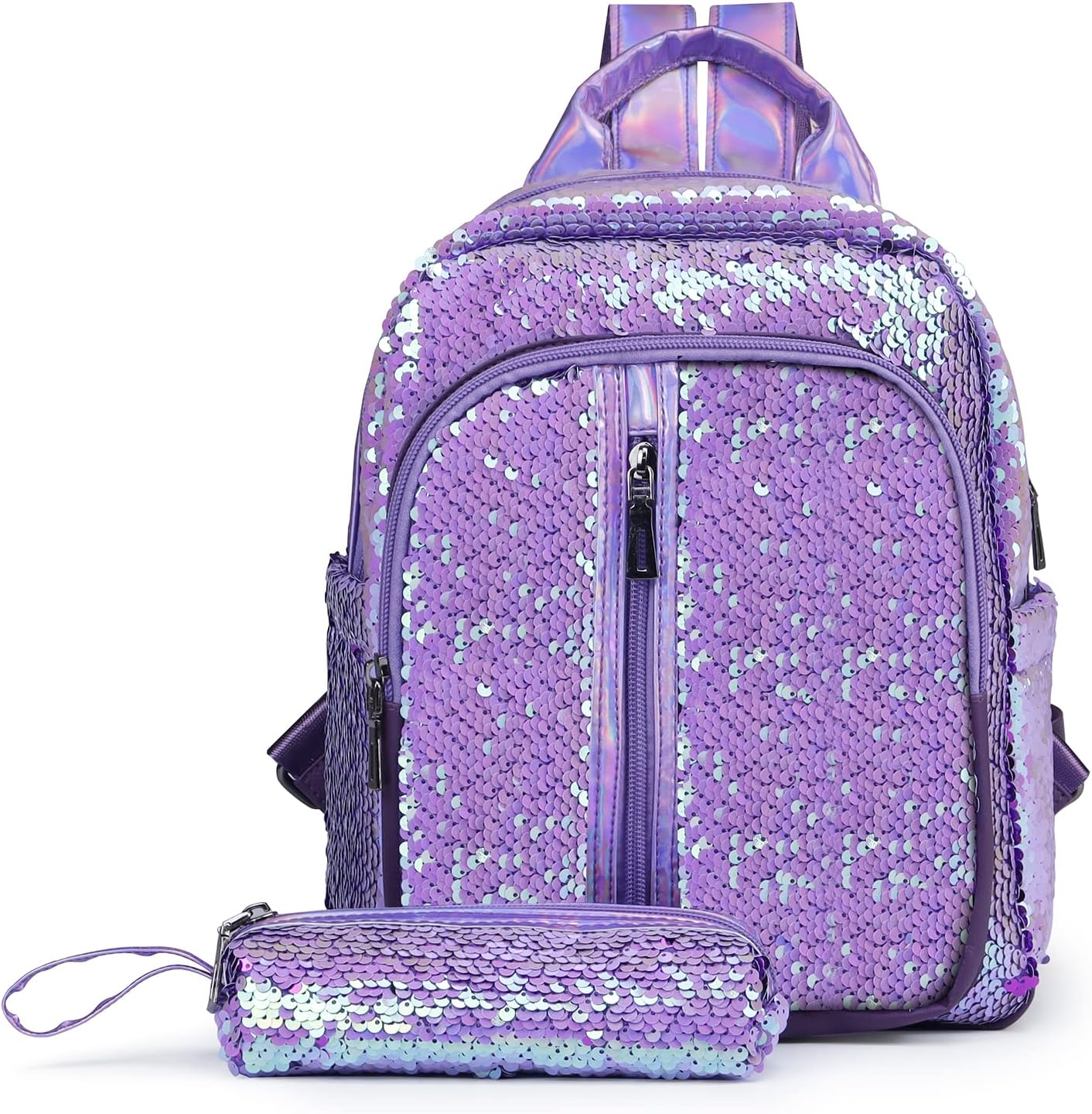 Fmeida Sequin School Backpack for Girls Kids Kawaii Kindergarten Elementary Book Bag Bookbag Glitter Sparkly Back Pack Christmas Gift - Lavender Purple